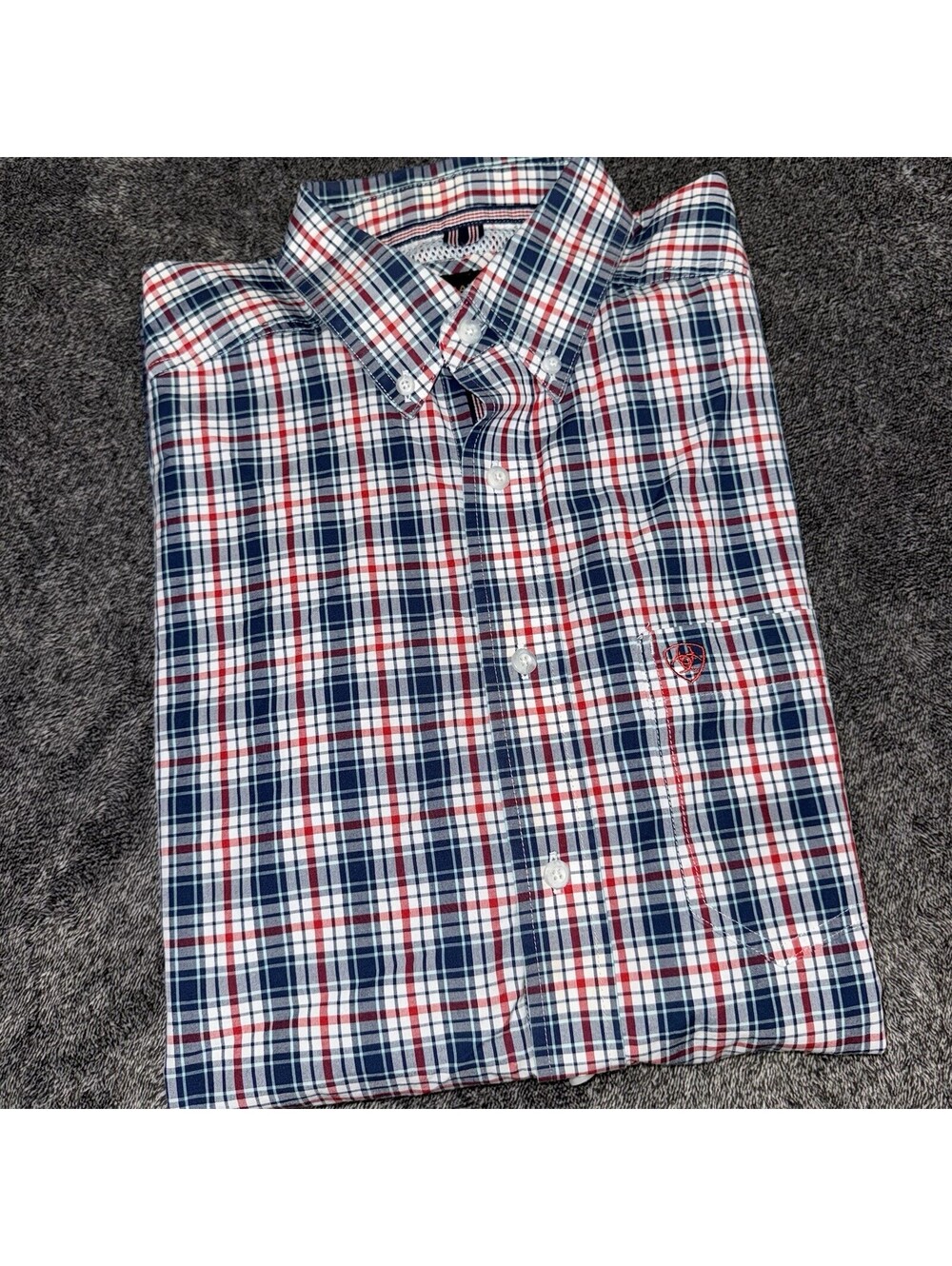 Ariat Pro Series Mens Large Tall Short Sleeve Button Up Shirt Red White Blue
